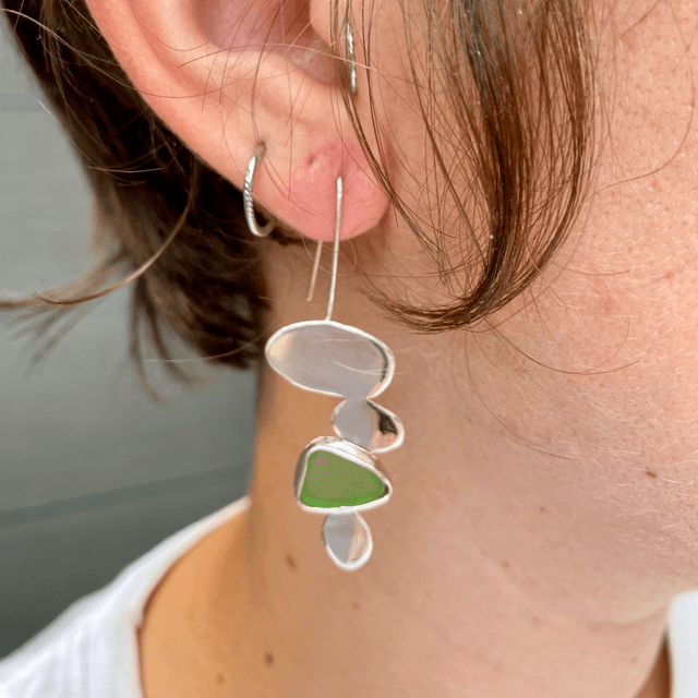 Boucles d’oreilles Galets polis et verres de plage