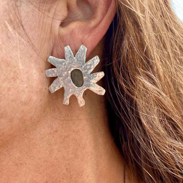 Boucles d’oreille Etoiles de mer Astéride et galets de verre