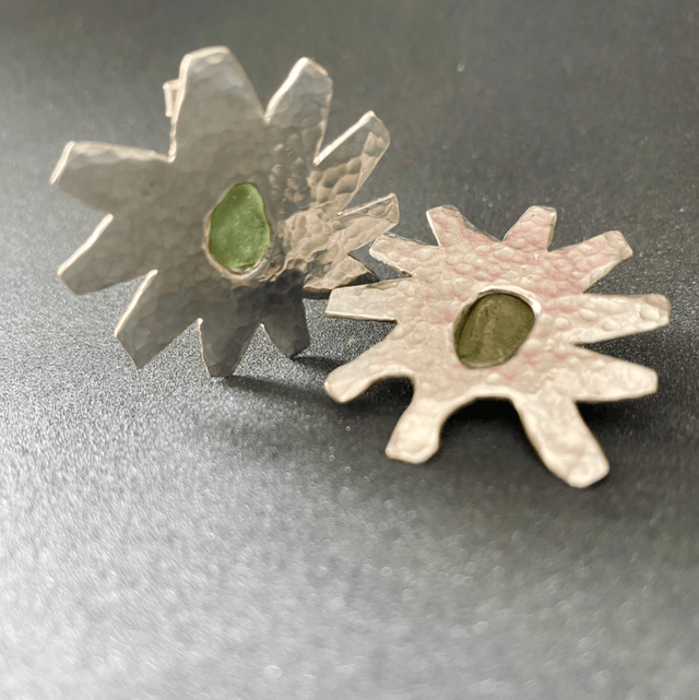 Boucles d’oreille Etoiles de mer Astéride et galets de verre