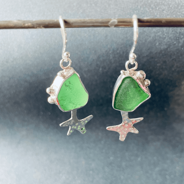 Boucles d’oreilles Etoiles de mer et verre de plage