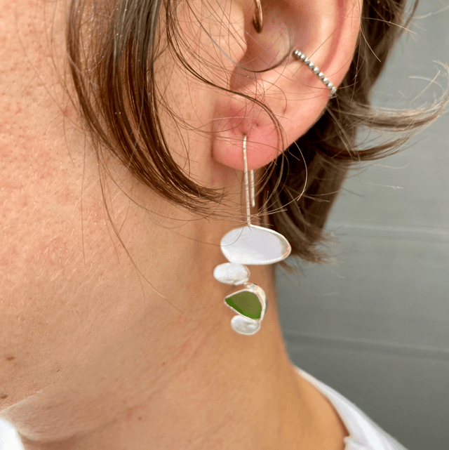 Boucles d’oreilles Galets polis et verres de plage