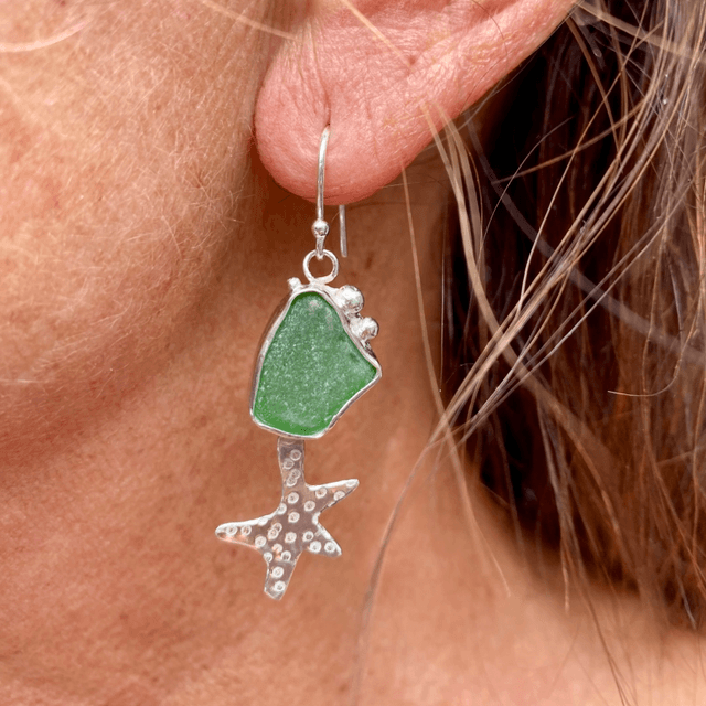 Boucles d’oreilles Etoiles de mer et verre de plage