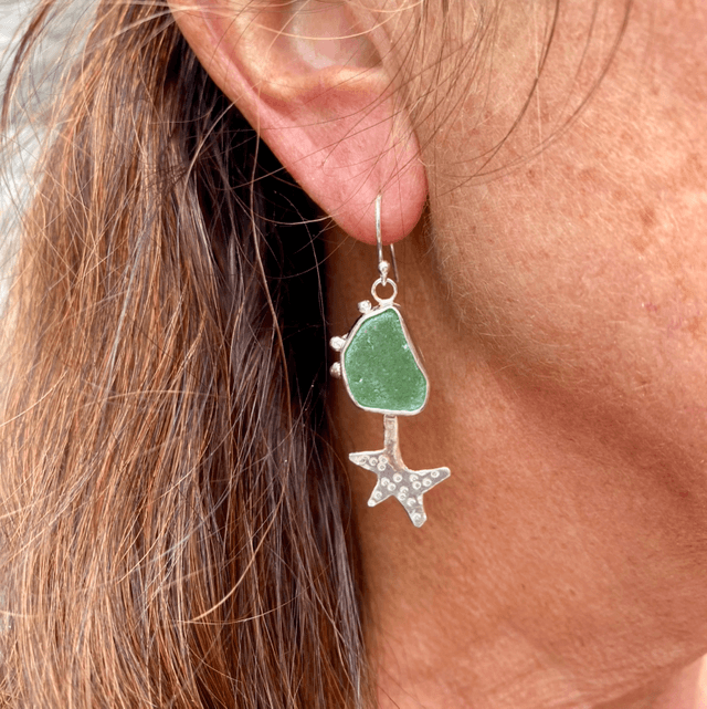 Boucles d’oreilles Etoiles de mer et verre de plage