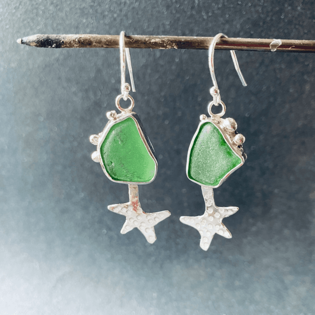 Boucles d’oreilles Etoiles de mer et verre de plage